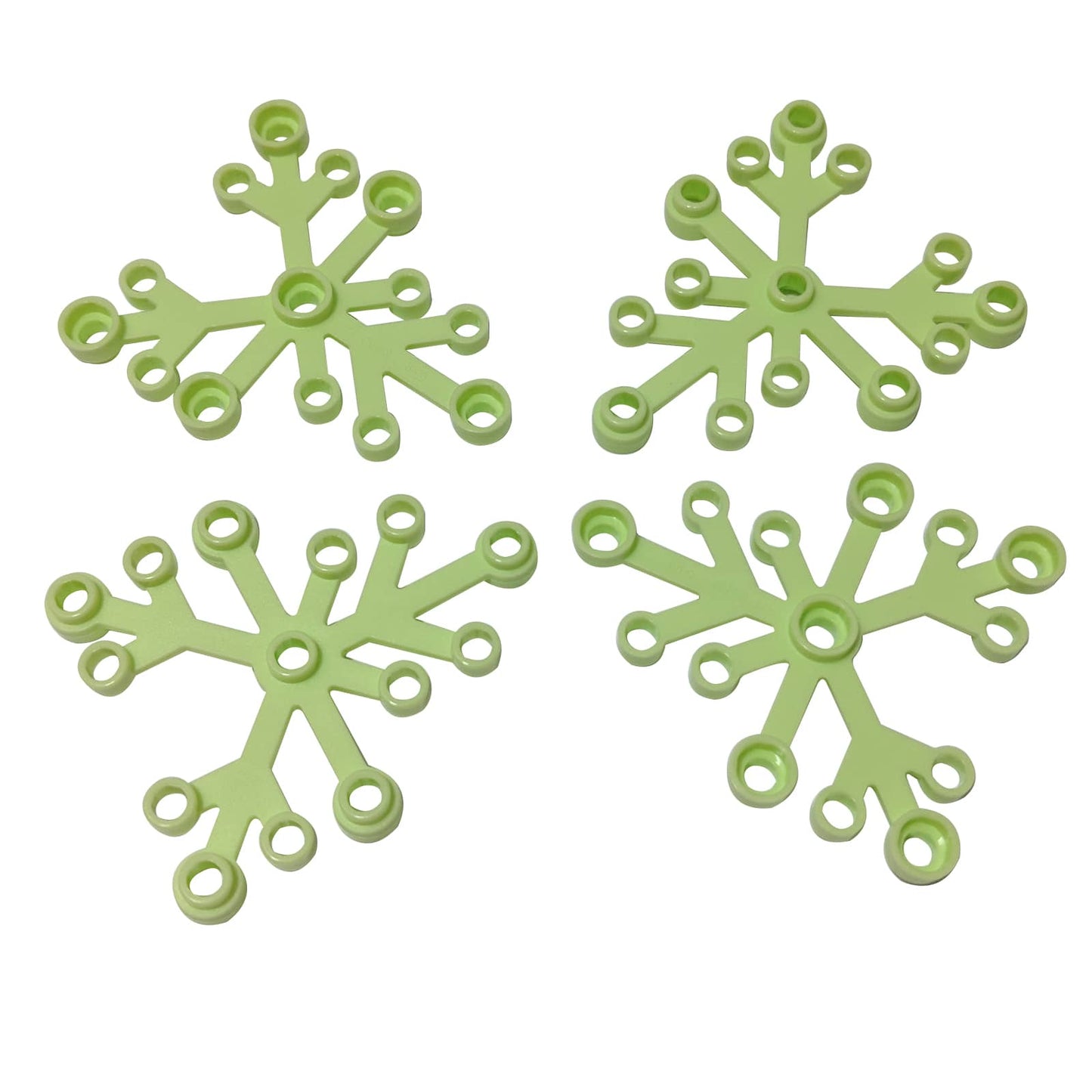 LEGO® Plant Leaves 6 x 5 in yellowish green, featuring six curved leaf segments connected at a central hub.
