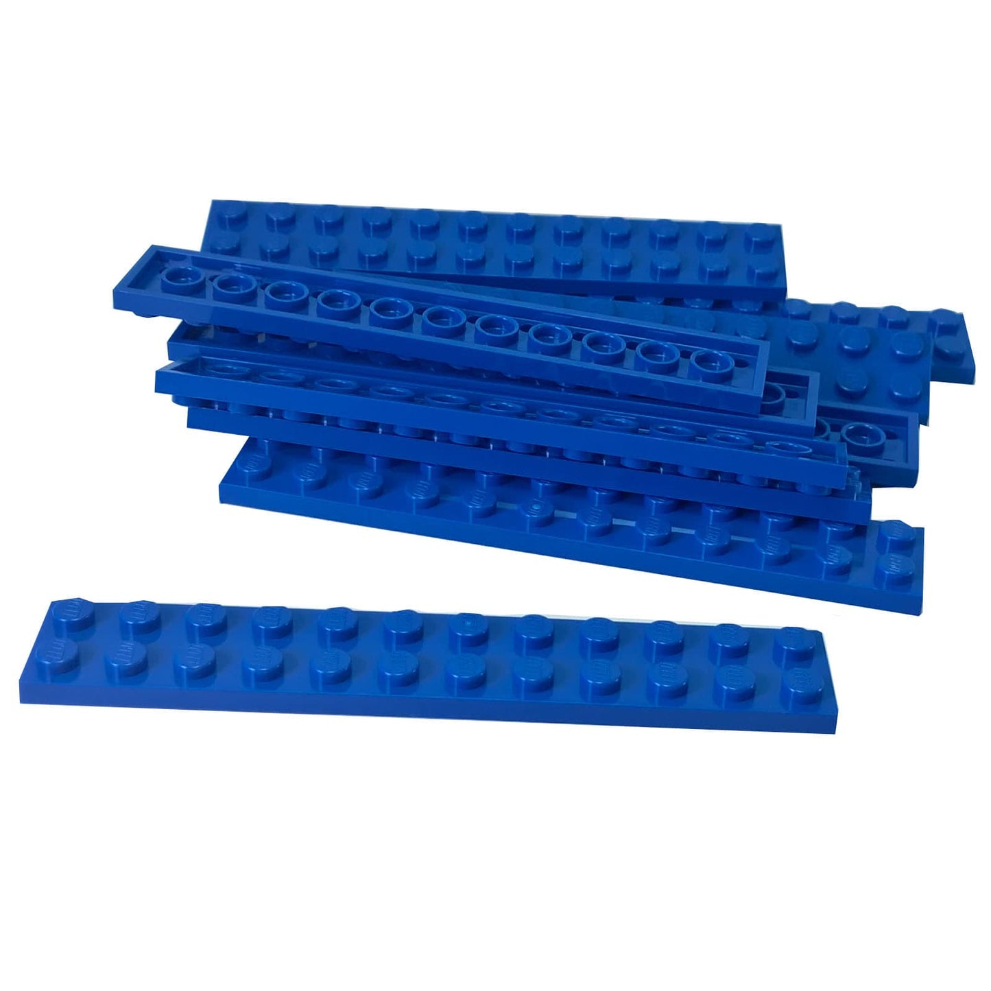 LEGO® Piastra 2 x 12 in blu, una lunga piastra rettangolare da costruzione con dodici bottoni sopra.
