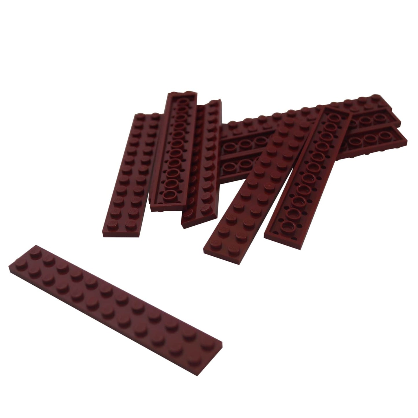 LEGO® Piastra 2 x 12 in rosso scuro, una lunga piastra rettangolare da costruzione con dodici bottoni sopra.
