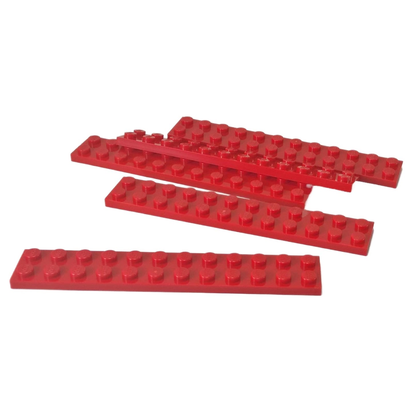 LEGO® Piastra 2 x 12 in rosso, una lunga piastra rettangolare da costruzione con dodici bottoni sopra.
