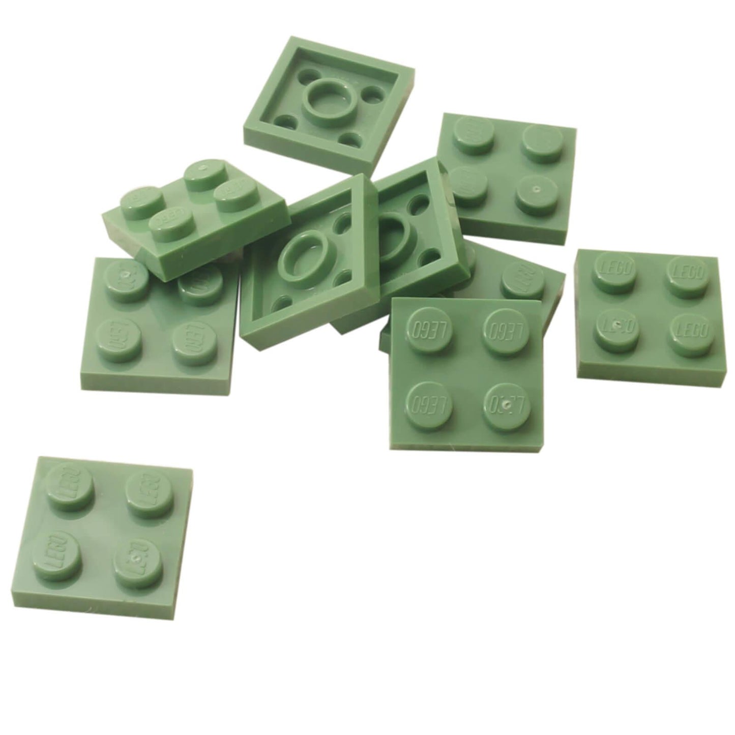 LEGO plate 2x2 flat building piece 3022 sand green