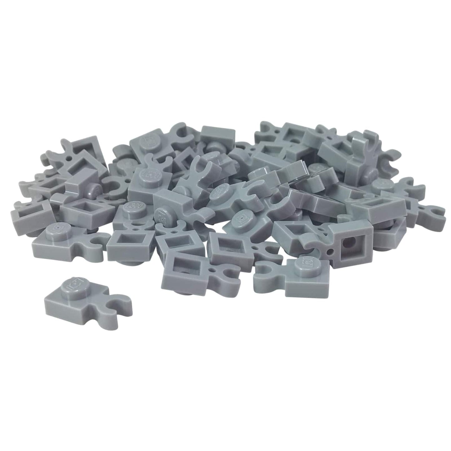 LEGO® modified plate 1 x 1 with thick open O-clip and vertical grip, used for bars, tools, or accessory attachments, light bluish gray color
