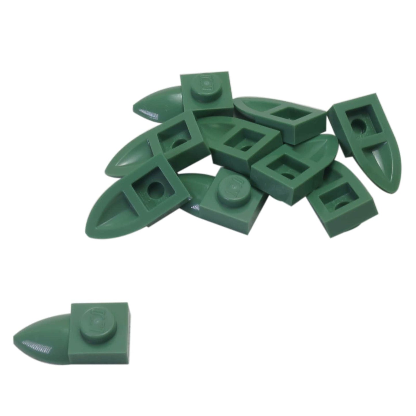 LEGO® piastretta modificata 1 x 1 con dente orizzontale, piccolo dettaglio sporgente per clip, creature o costruzioni meccaniche, colore verde sabbia
