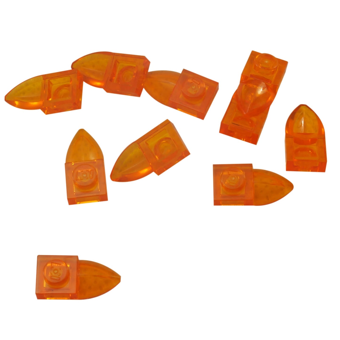 LEGO® piastretta modificata 1 x 1 con dente orizzontale, piccolo dettaglio sporgente per clip, creature o costruzioni meccaniche, colore arancione traslucido
