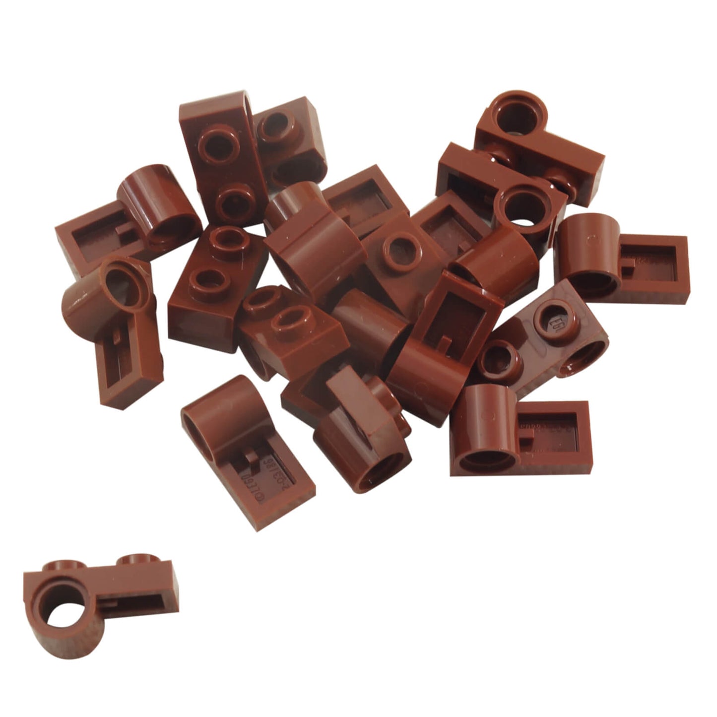 LEGO plate modified 1x2 with pin hole 18677 connection element, reddish brown