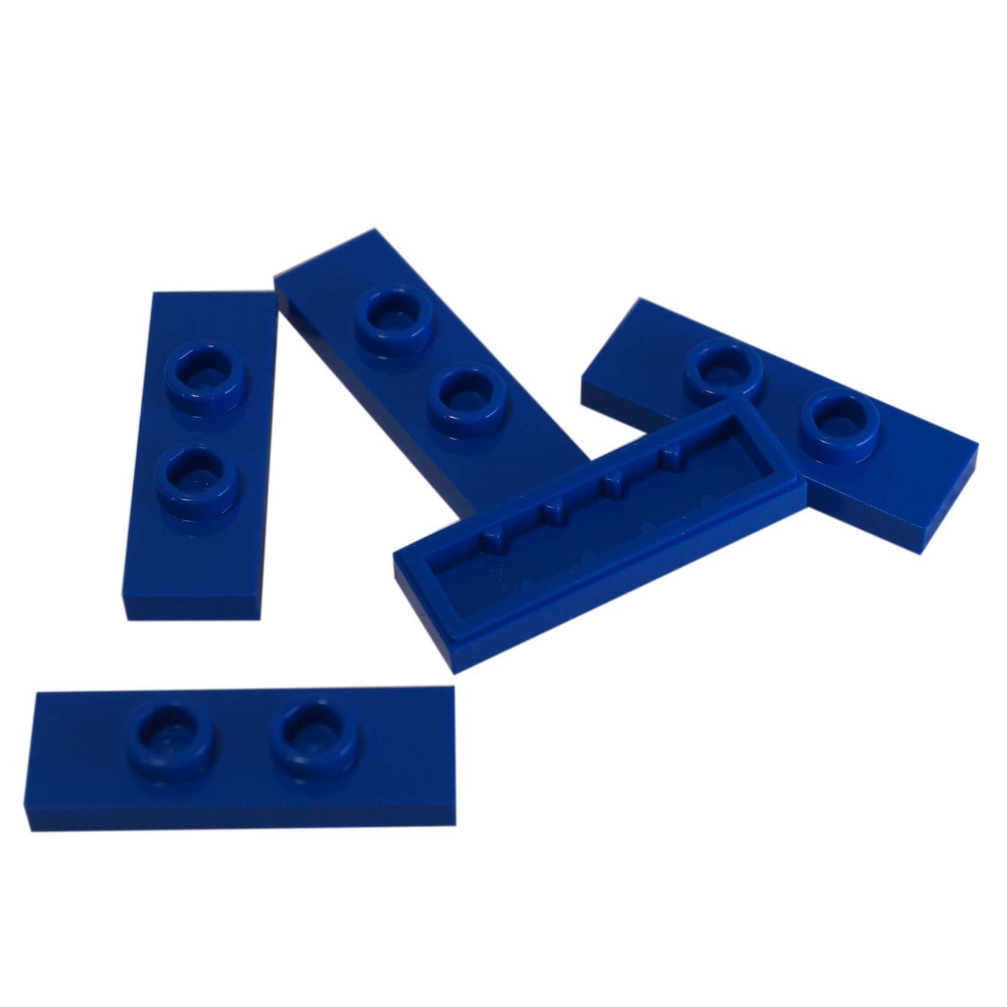 LEGO® Modified Plate 1 x 3 with 2 studs (double jumper) in blue, useful for offset building connections.
