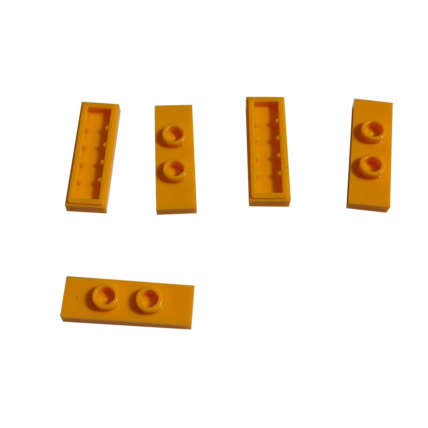 LEGO® Modified Plate 1 x 3 with 2 studs (double jumper) in bright light orange, useful for offset building connections.
