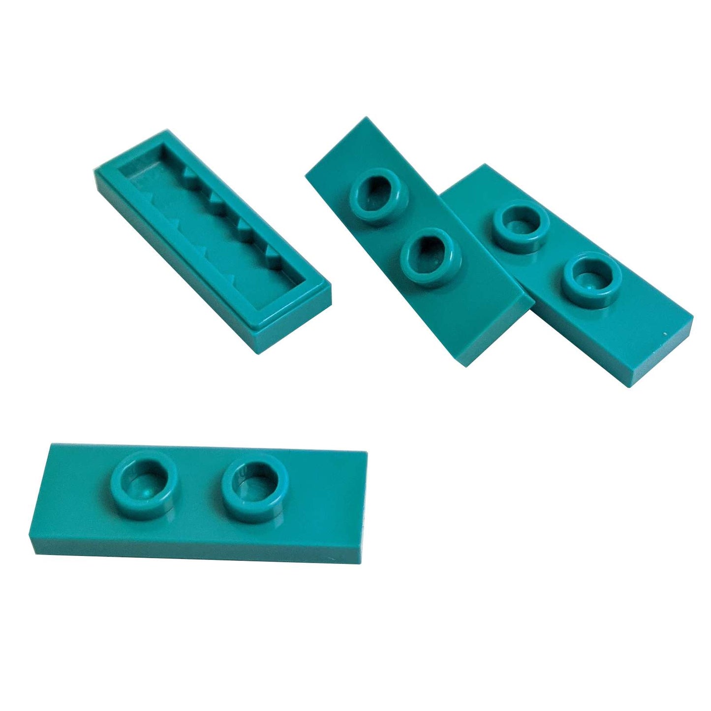 LEGO® Modified Plate 1 x 3 with 2 studs (double jumper) in dark turquoise, useful for offset building connections.
