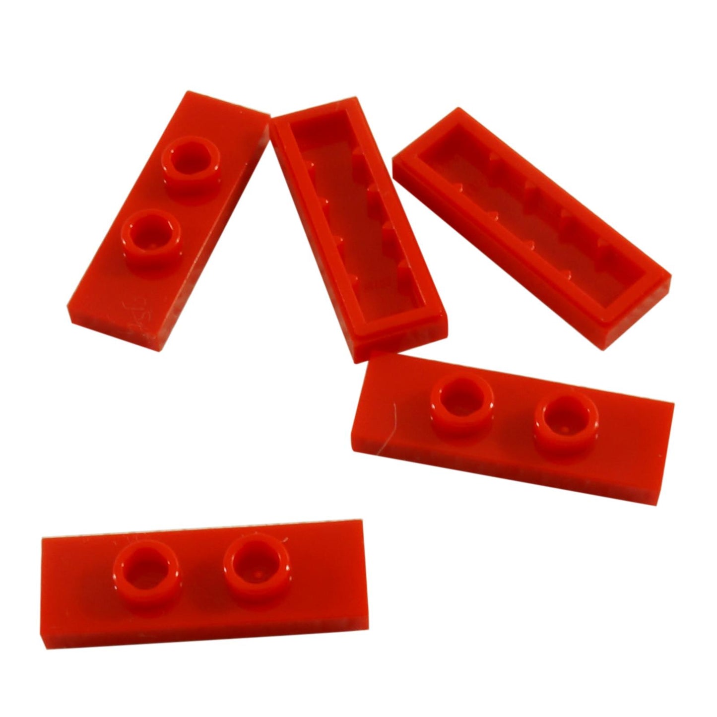 LEGO® Modified Plate 1 x 3 with 2 studs (double jumper) in red, useful for offset building connections.
