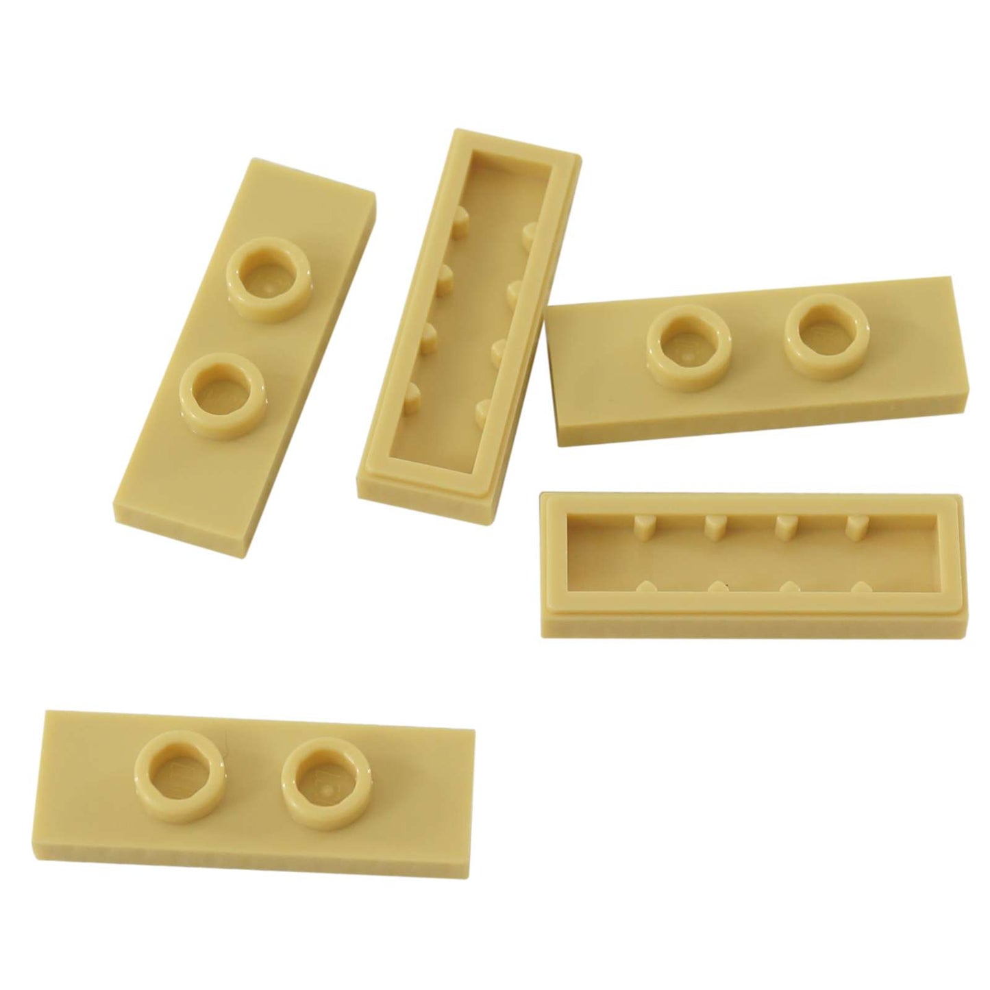 LEGO® Modified Plate 1 x 3 with 2 studs (double jumper) in tan, useful for offset building connections.
