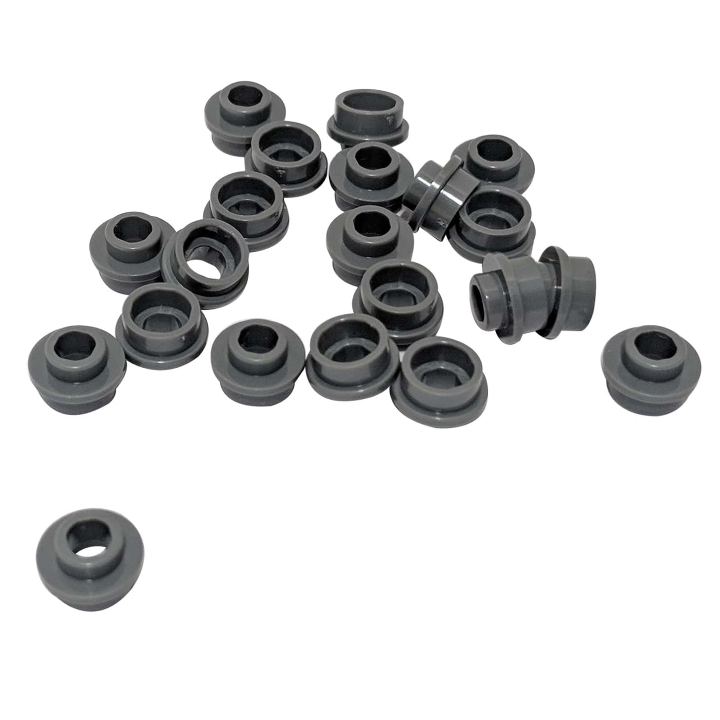 LEGO® round plate 1 x 1 with open stud, allows bar or clip connections for detailing and SNOT builds, dark bluish gray color
