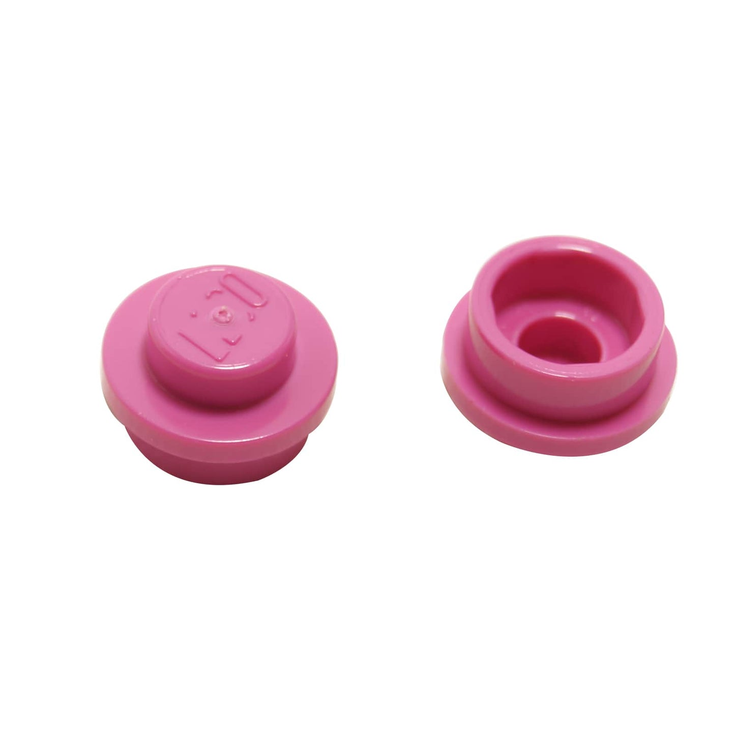 LEGO® round plate 1 x 1 with open stud, allows bar or clip connections for detailing and SNOT builds, dark pink color
