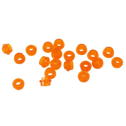 LEGO® round plate 1 x 1 with open stud, allows bar or clip connections for detailing and SNOT builds, trans-orange color
