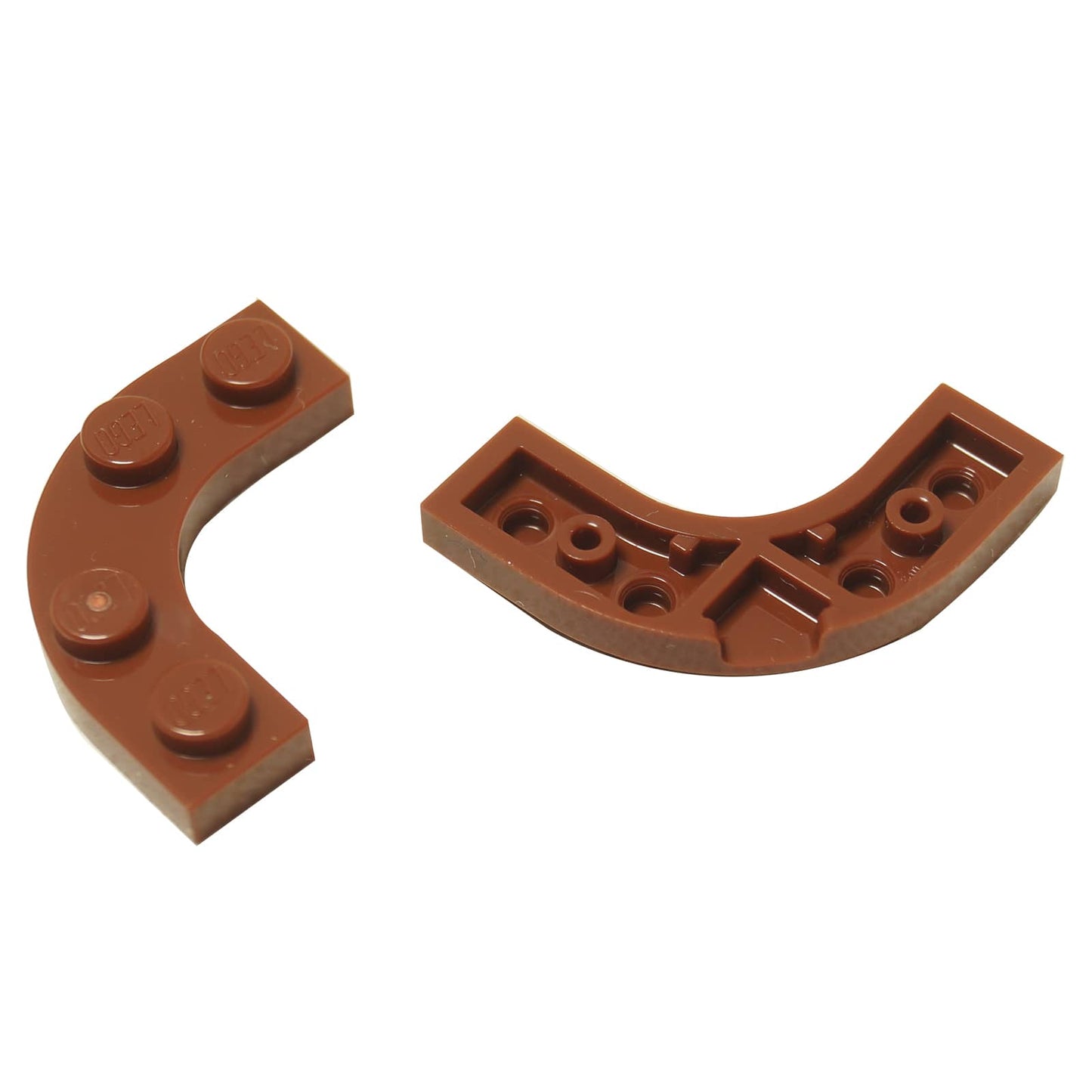 LEGO® round corner plate 3 x 3 with 2 x 2 curved cutout, smooth angled shape for compact curved builds, reddish brown color
