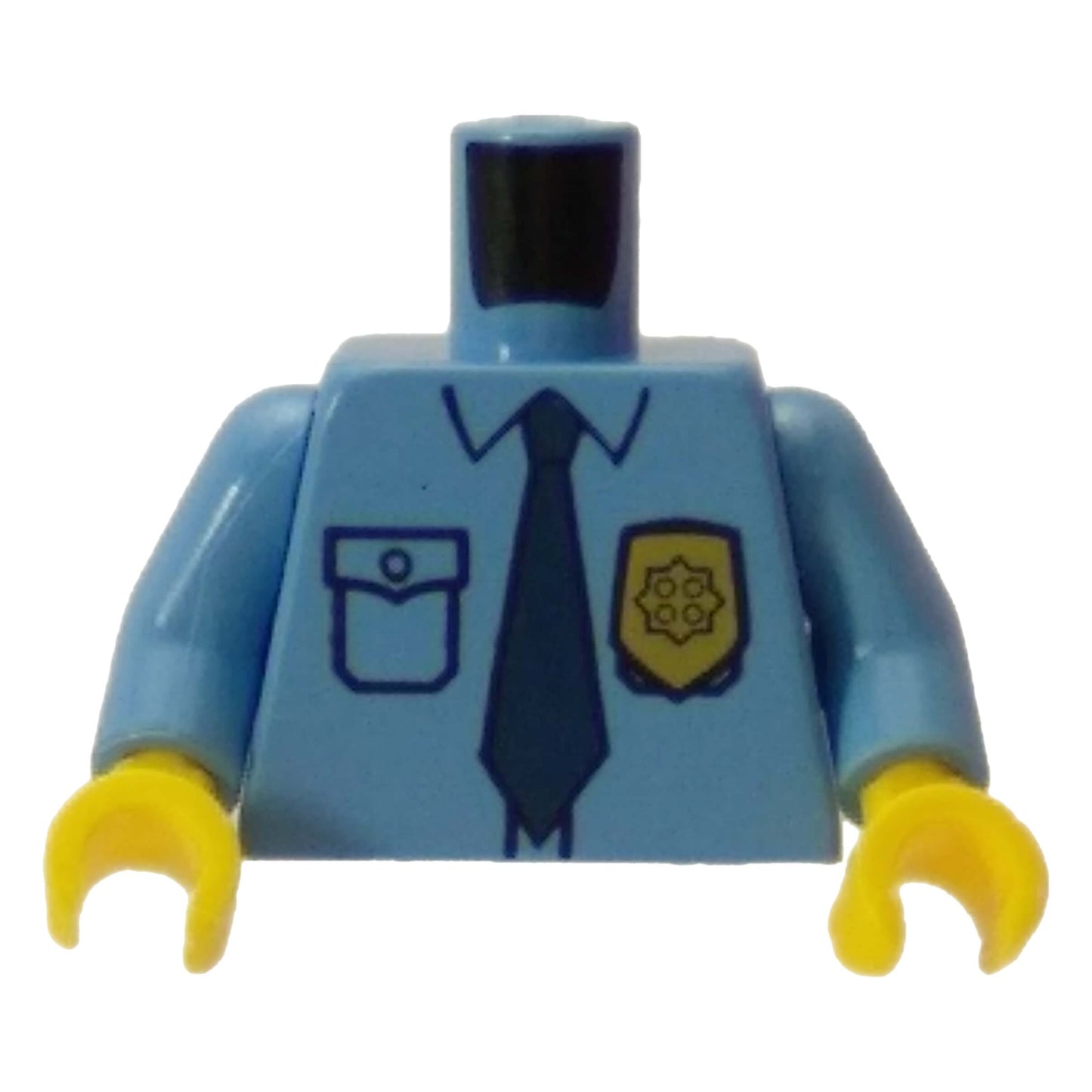 LEGO police shirt torso with gold badge and dark blue tie print