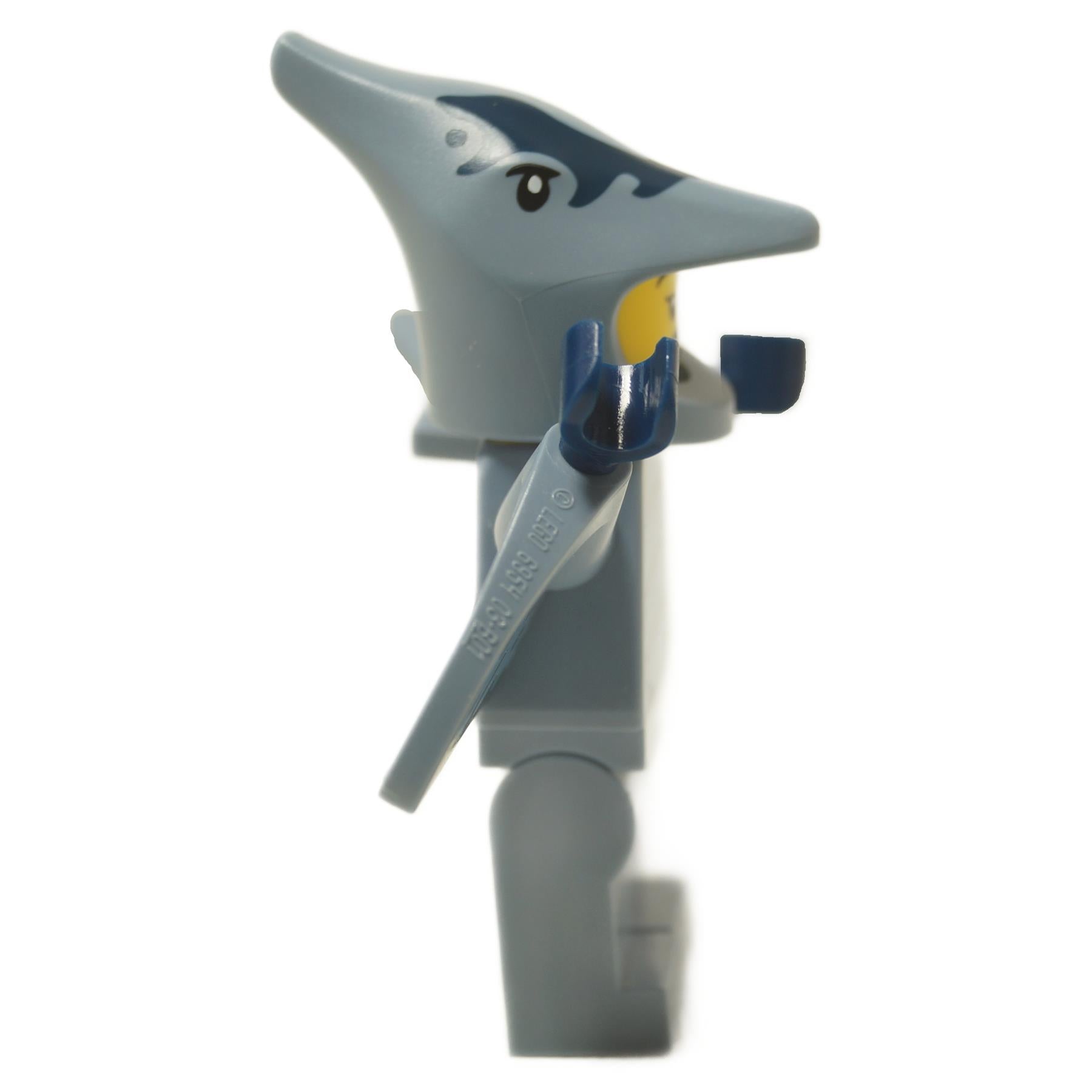  LEGO® Pterodactyl Costume Fan minifigure (col454) wearing the full costume with the helmet on and wings spread. Side view.
