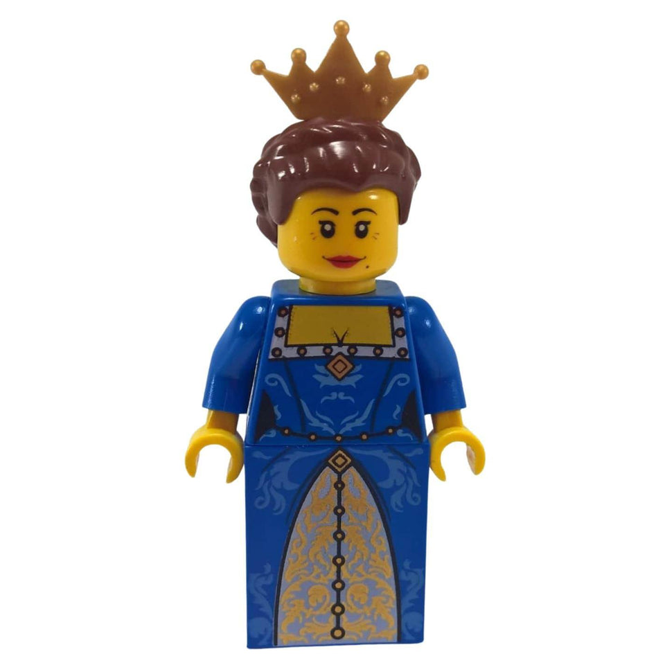 LEGO Castle Fantasy Era Queen minifigure cas416 with blue dress and gold crown.