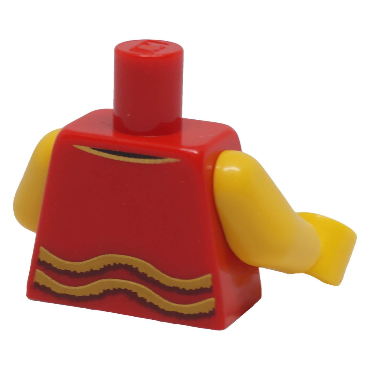 LEGO red dragon shirt torso with yellow and gold fringe pattern, back view