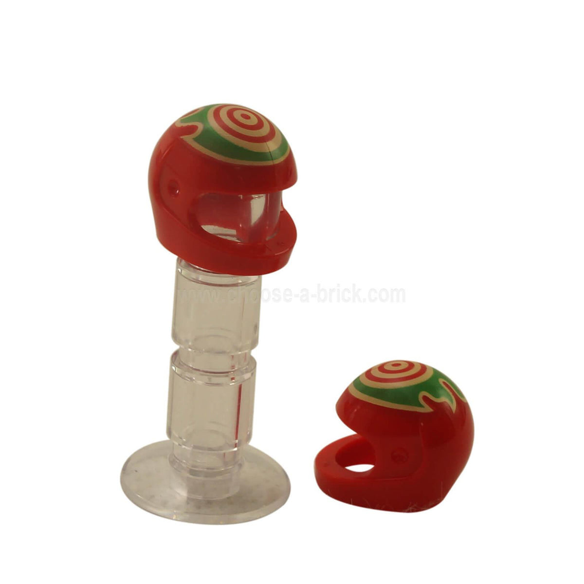 Rot Minifigur, Kopfbedeckung Helm Motorrad Standard mit Ziel und Leuchtendes Grün Flammenmuster