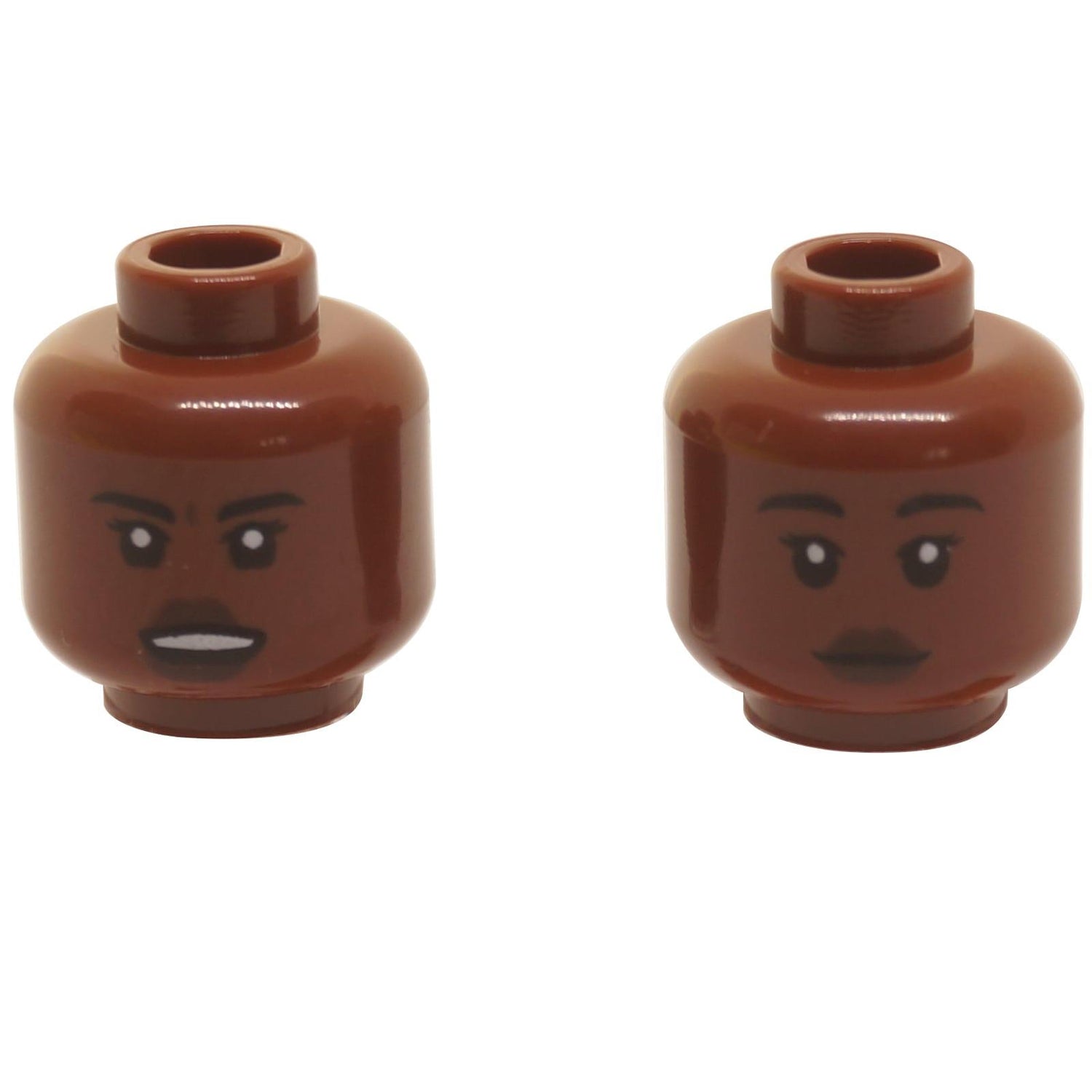 LEGO 赤茶色 女性ヘッド 3626pb2593 両面顔 ダークブラウンの唇と怒った表情