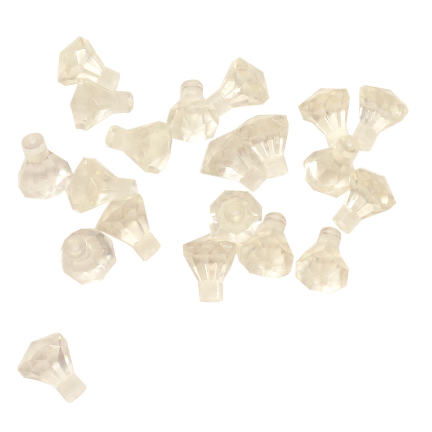 Pieza de joya Rock 1×1 de color transparente claro LEGO® con diseño de corte de 24 facetas, utilizada para gemas, cristales y elementos decorativos en construcciones.
