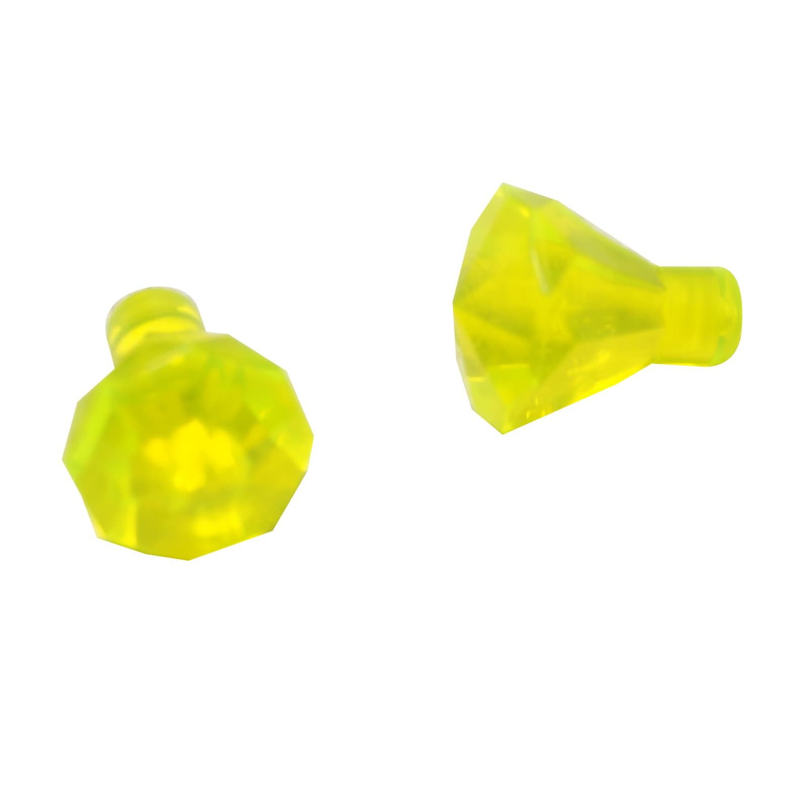 Pieza de joya Rock 1×1 de color verde neón transparente LEGO® con diseño de corte de 24 facetas, utilizada para gemas, cristales y elementos decorativos en construcciones.
