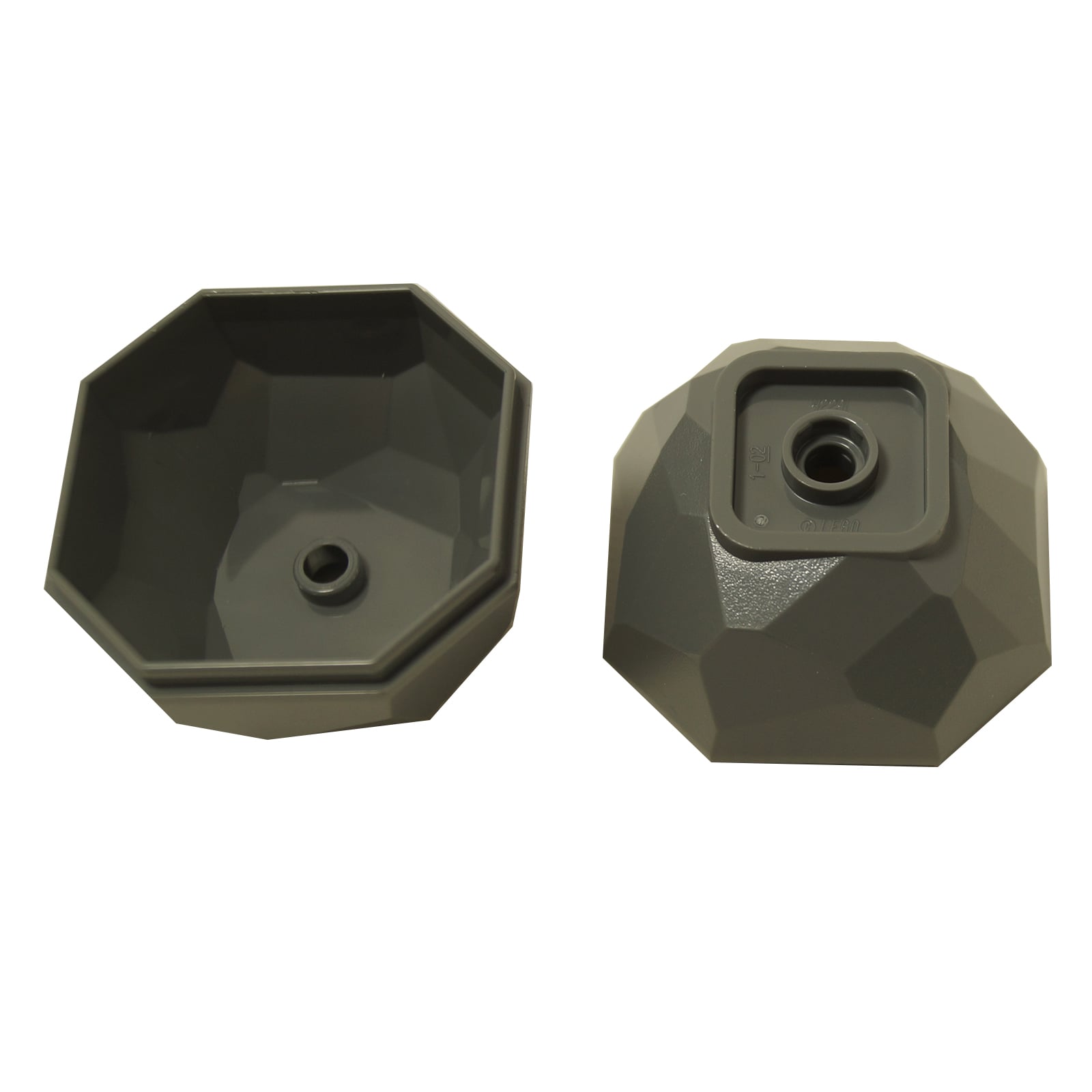 LEGO® rock boulder 4 x 4 octagonal element with bottom opening, used for terrain, caves, or landscaping builds, dark bluish gray color
