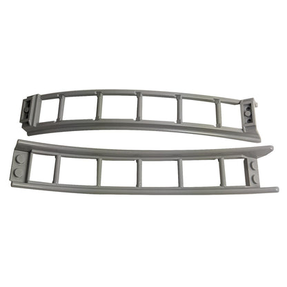 Two gray curved LEGO roller coaster track pieces 26559.