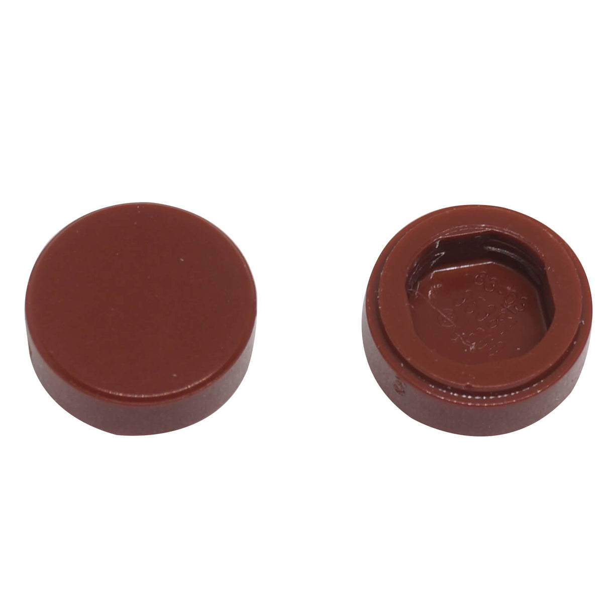 LEGO round tile 1x1 part 98138 smooth studless element, reddish brown
