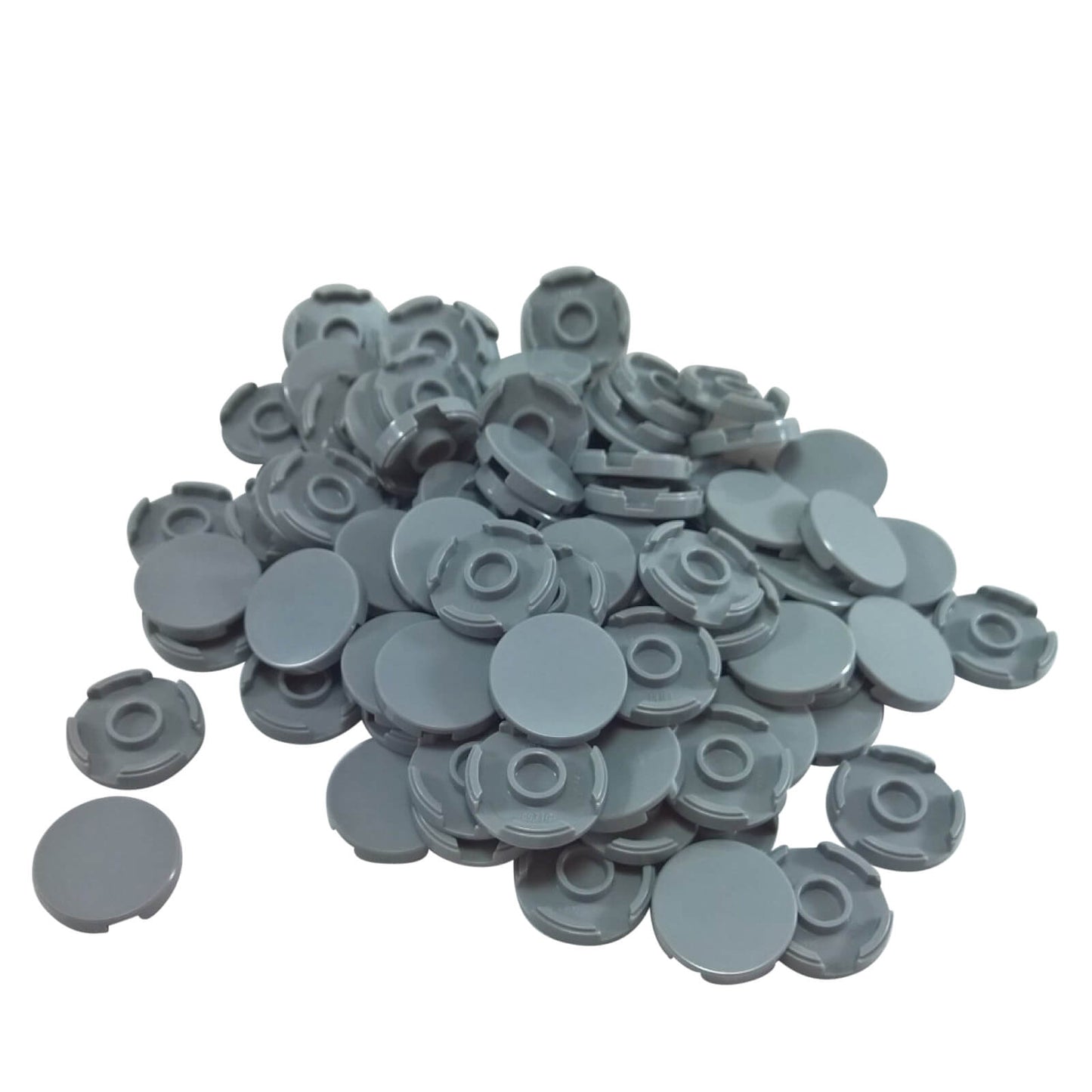 LEGO round tile 2x2 with stud holder underside part 14769, light bluish gray
