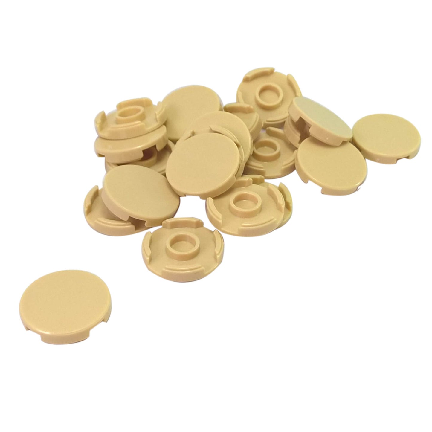 LEGO round tile 2x2 with stud holder underside part 14769, tan