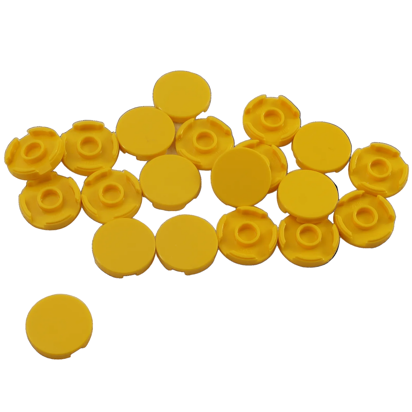 LEGO round tile 2x2 with stud holder underside part 14769, yellow