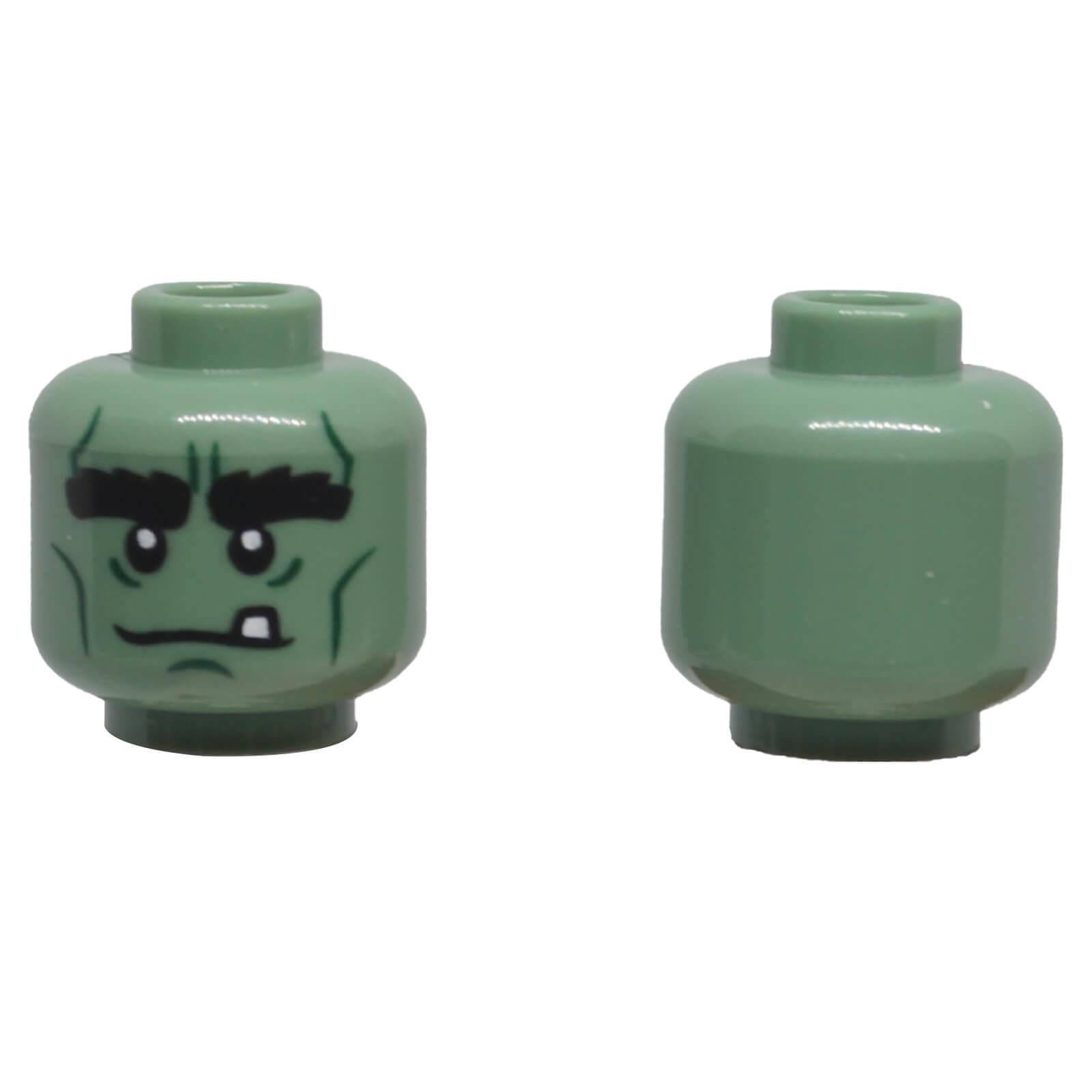LEGO sand green monster minifigure head 3626pb3917 with bushy eyebrows and single tooth