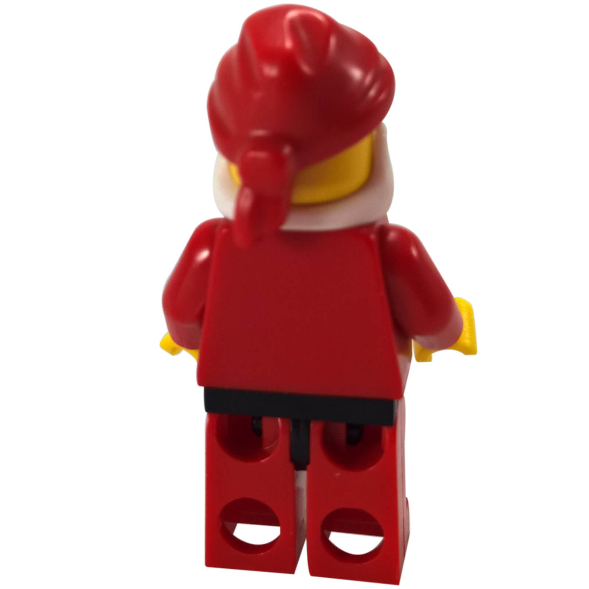 LEGO® Santa Claus hol014 minifigure with red hat, white beard, plain red torso, red hips and legs, and white hands - backview