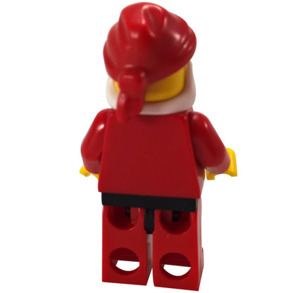 LEGO® Santa Claus hol014 minifigure with red hat, white beard, plain red torso, red hips and legs, and white hands - backview