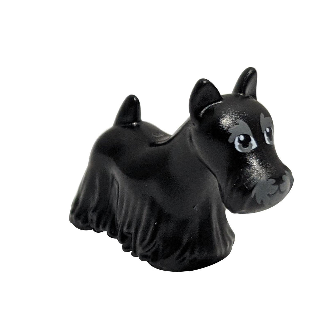LEGO® Scottish Terrier dog figure (83188pb01) in black with printed dark bluish gray eyes, eyebrows, and muzzle.