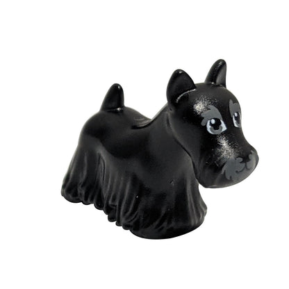 LEGO® Scottish Terrier dog figure (83188pb01) in black with printed dark bluish gray eyes, eyebrows, and muzzle.