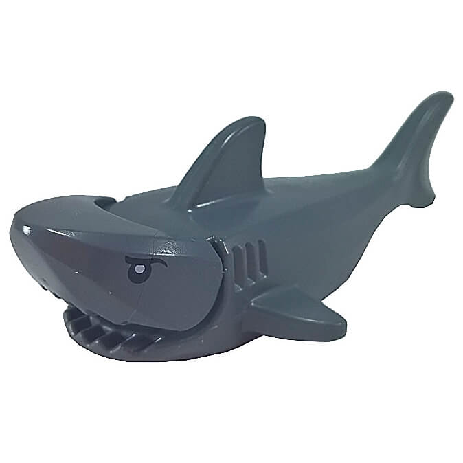 LEGO shark 14518c01pb01 dark bluish gray black eyes white pupils gills sea animal figure