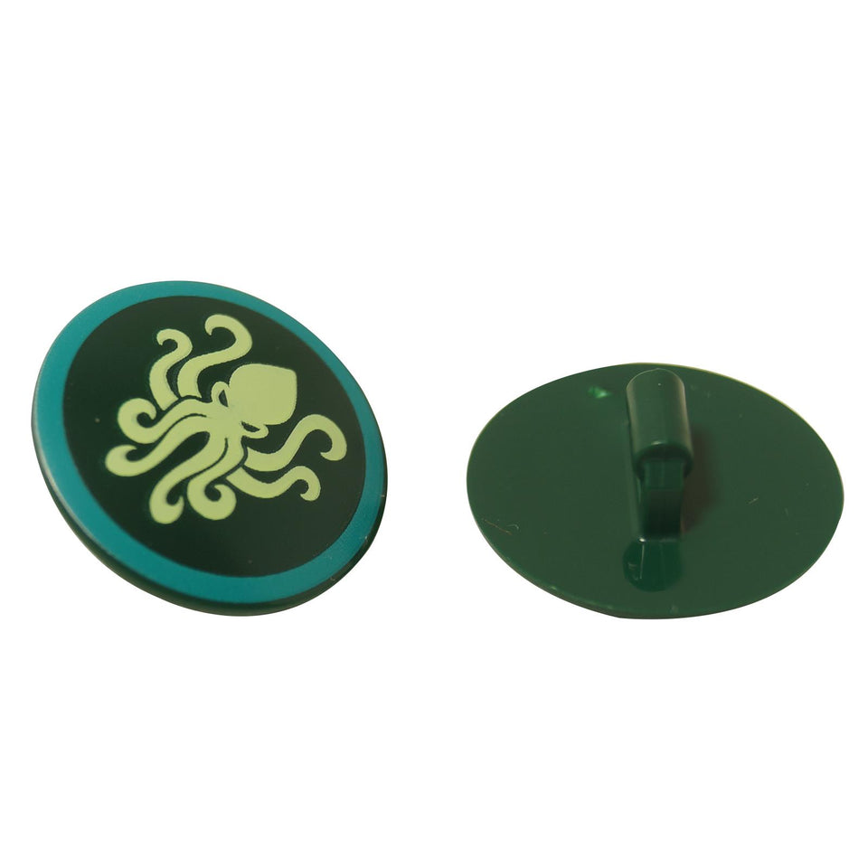 LEGO® round shield in dark green with kraken emblem, printed circular shield accessory for minifigures

