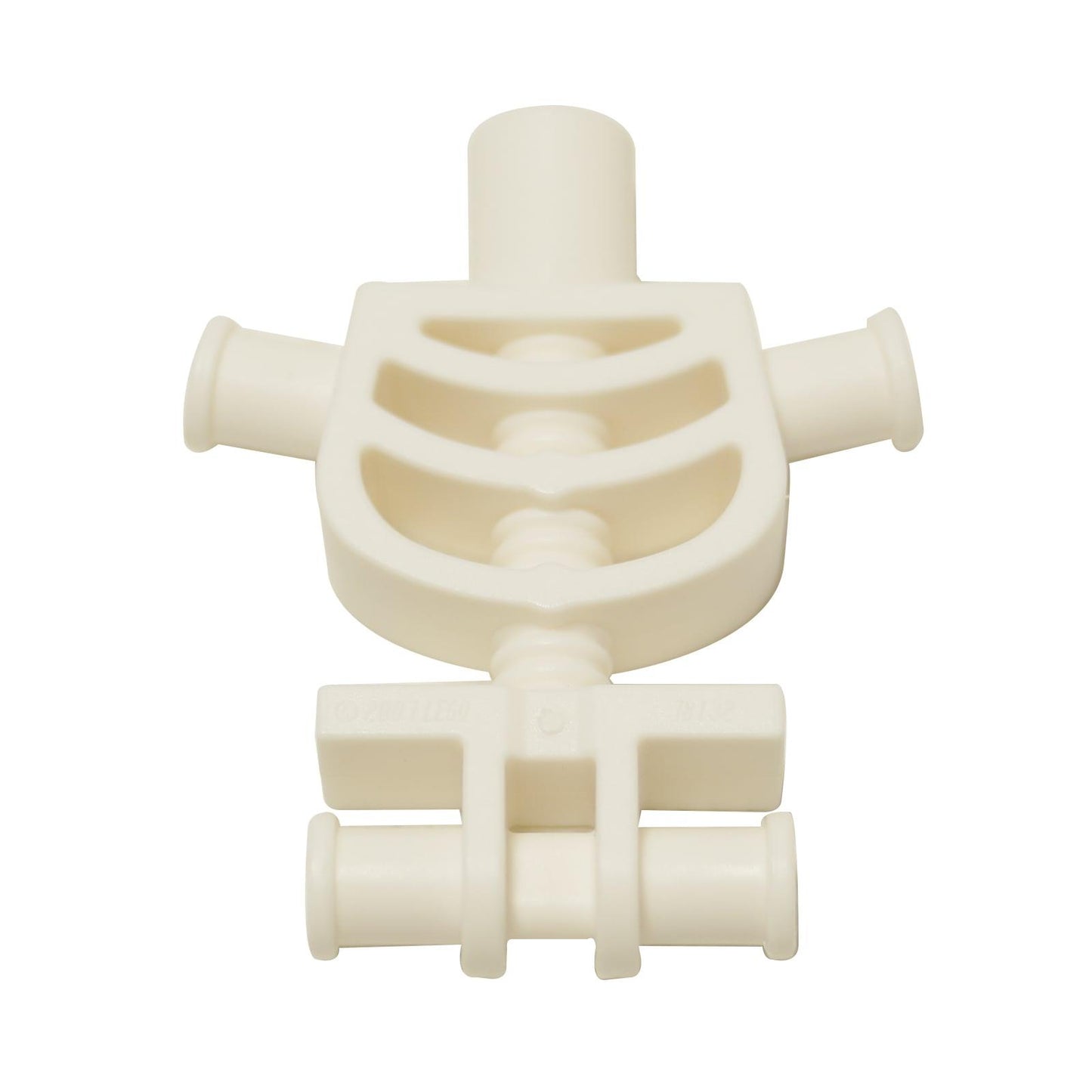 LEGO® skeleton torso with rounded rib cage and thick shoulder pins, used for classic skeleton minifigures, white color
