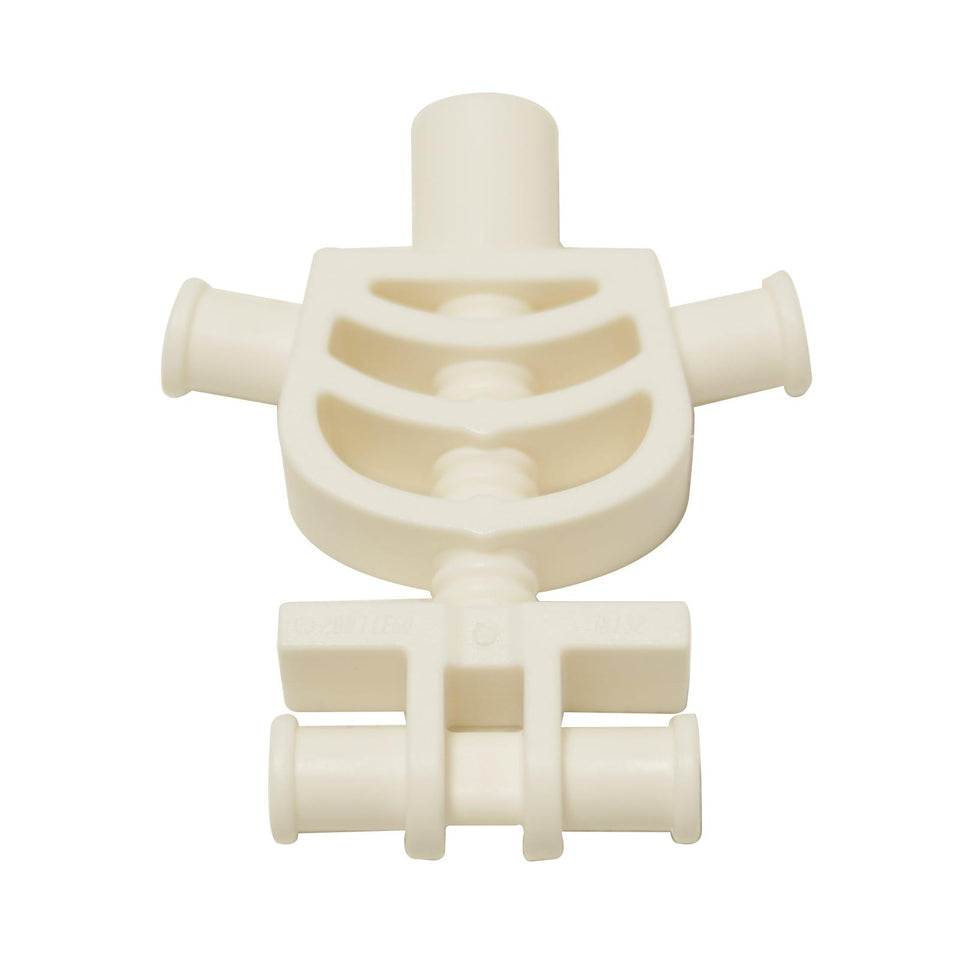 LEGO® skeleton torso with rounded rib cage and thick shoulder pins, used for classic skeleton minifigures, white color
