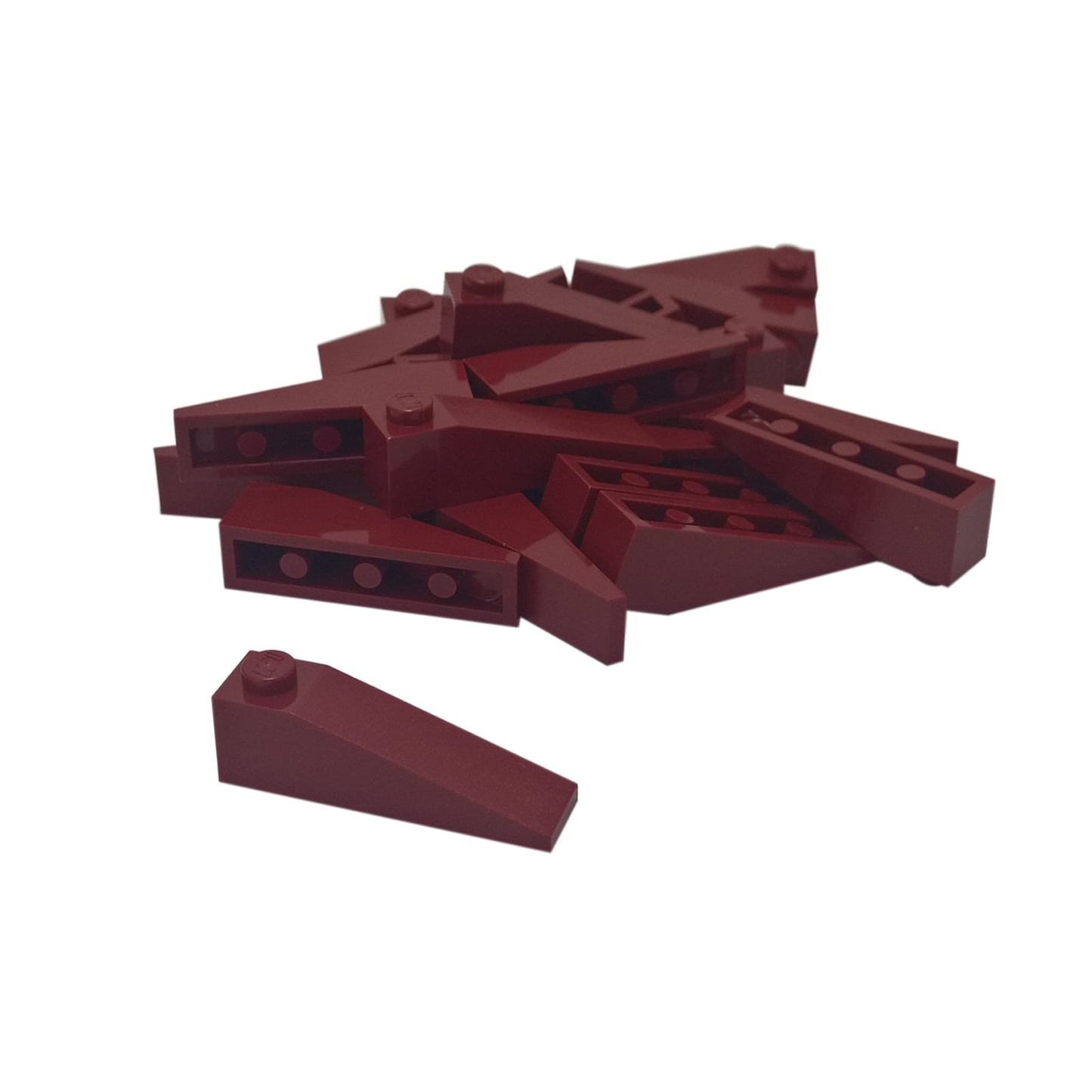 LEGO® slope 18 degree 4 x 1 piece, shallow angled surface for smooth shaping and vehicle detailing, dark red color
