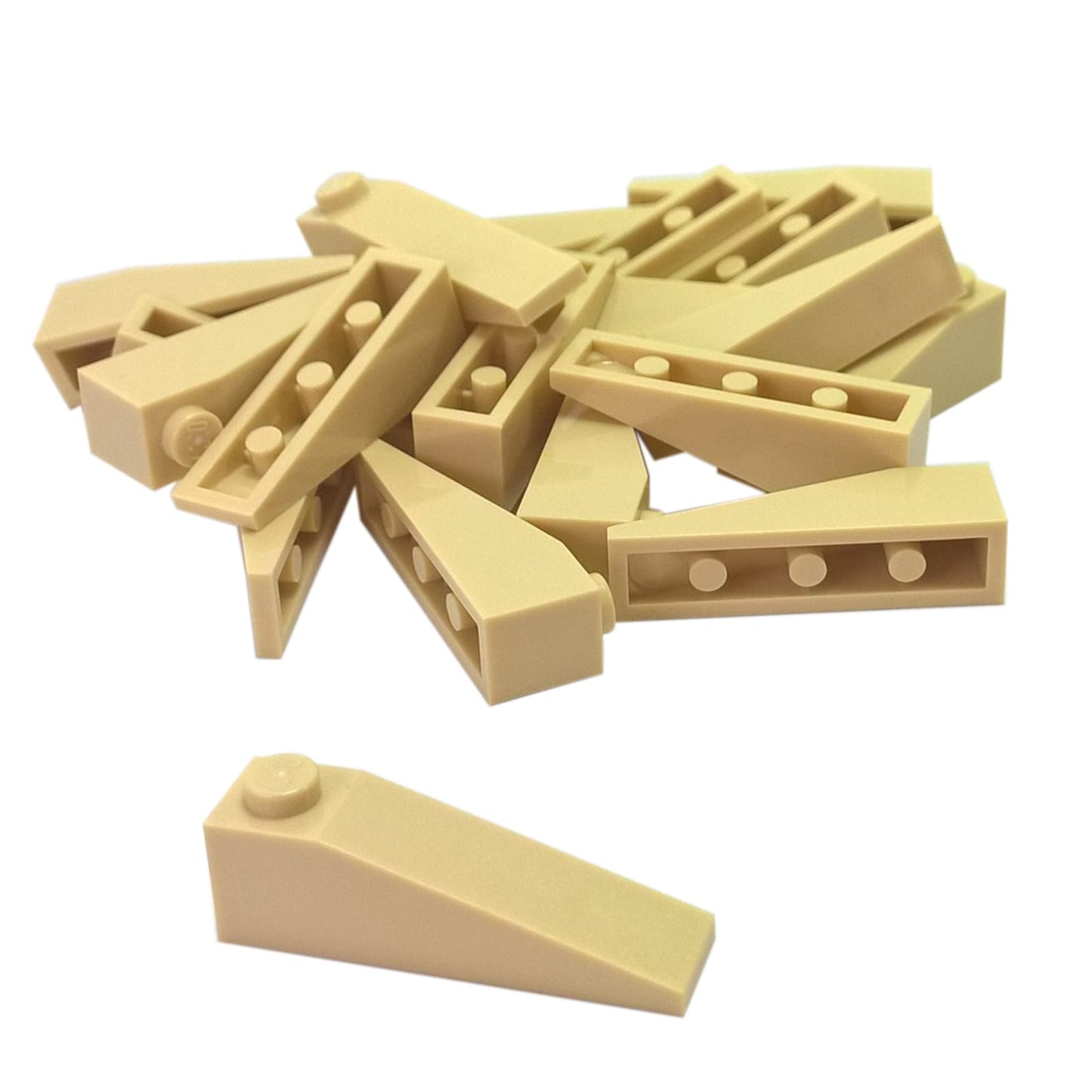 LEGO® slope 18 degree 4 x 1 piece, shallow angled surface for smooth shaping and vehicle detailing, tan color
