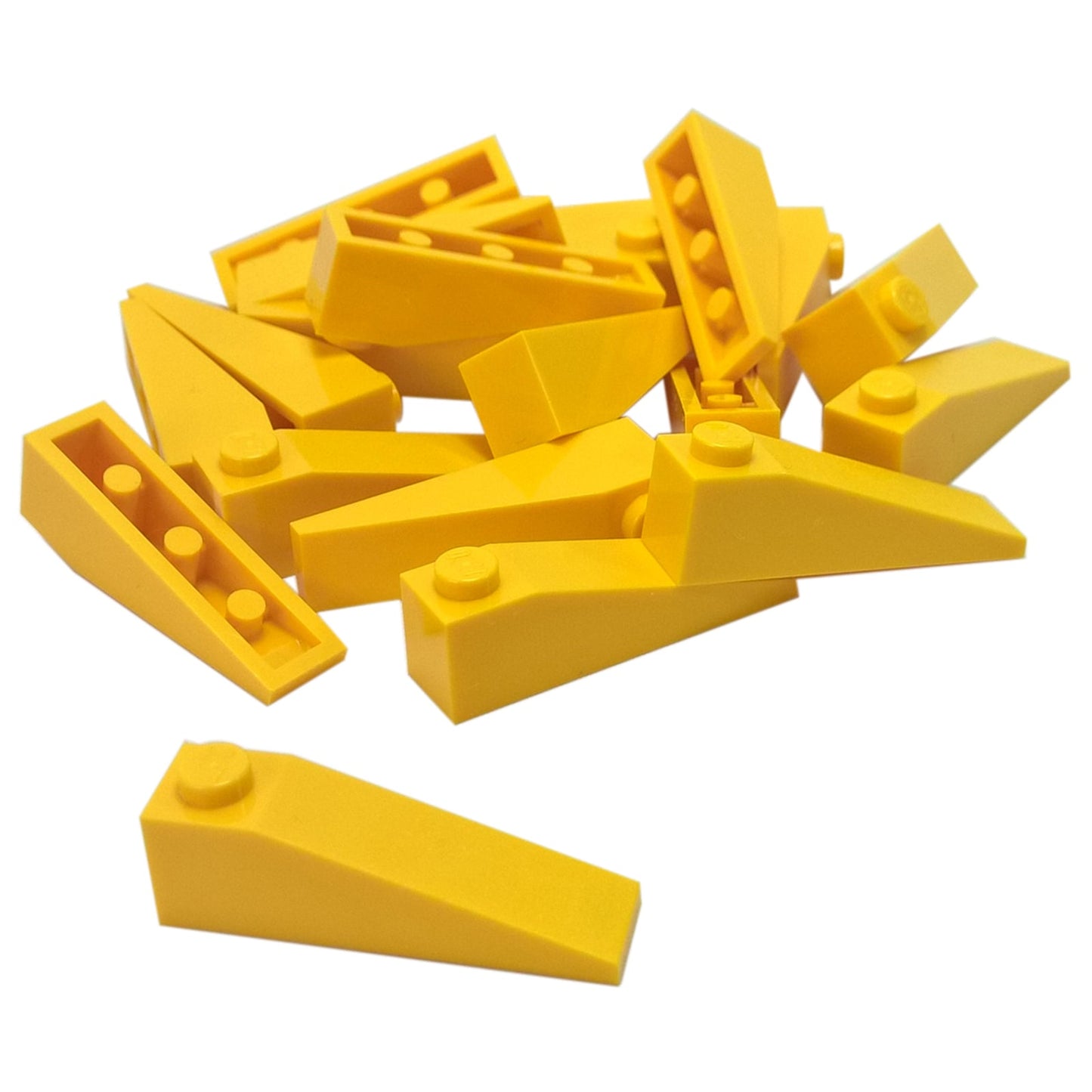 LEGO® slope 18 degree 4 x 1 piece, shallow angled surface for smooth shaping and vehicle detailing, yellow color
