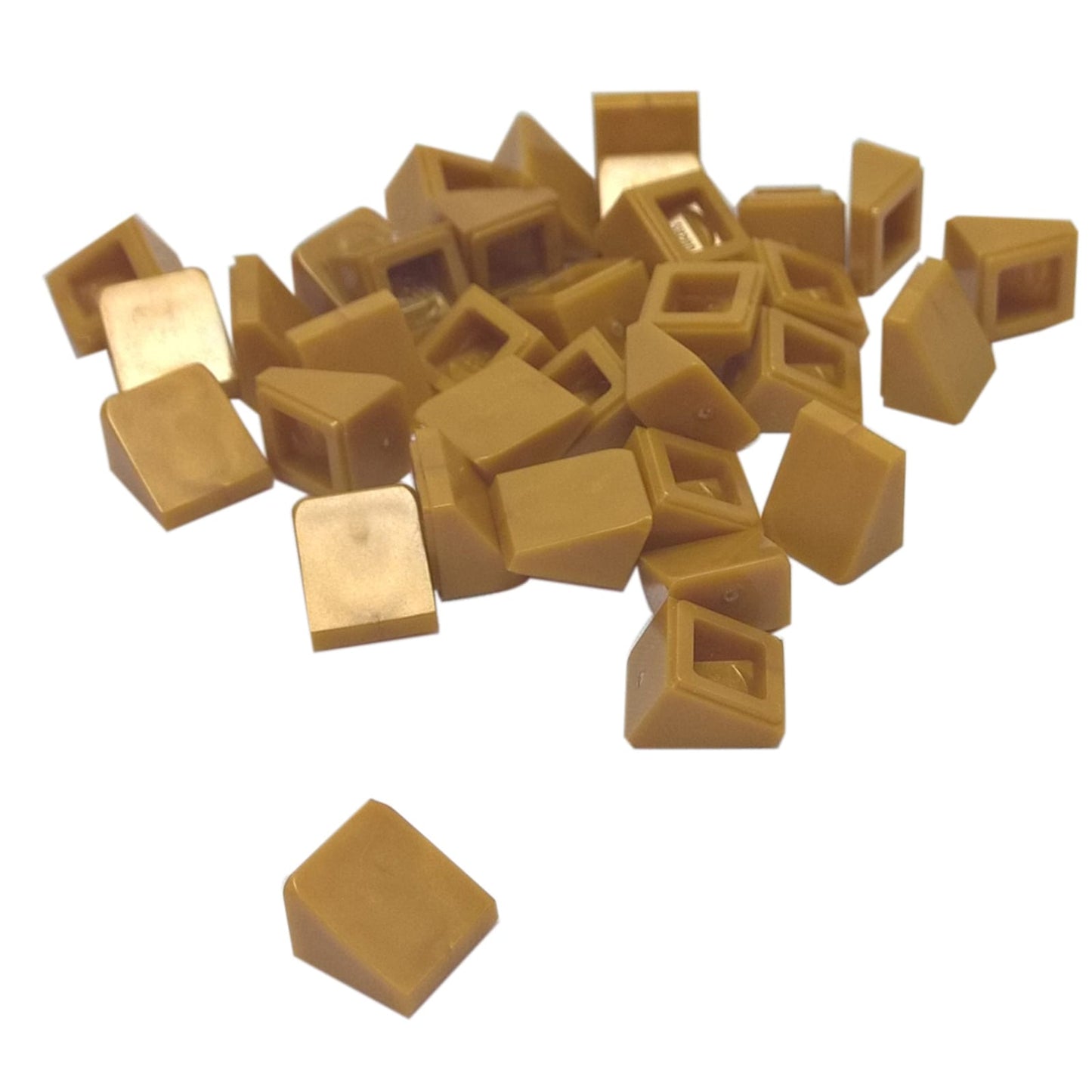 LEGO® slope 30 degree 1 x 1 x 2/3 piece, small angled surface for fine detailing and shaping, pearl gold color
