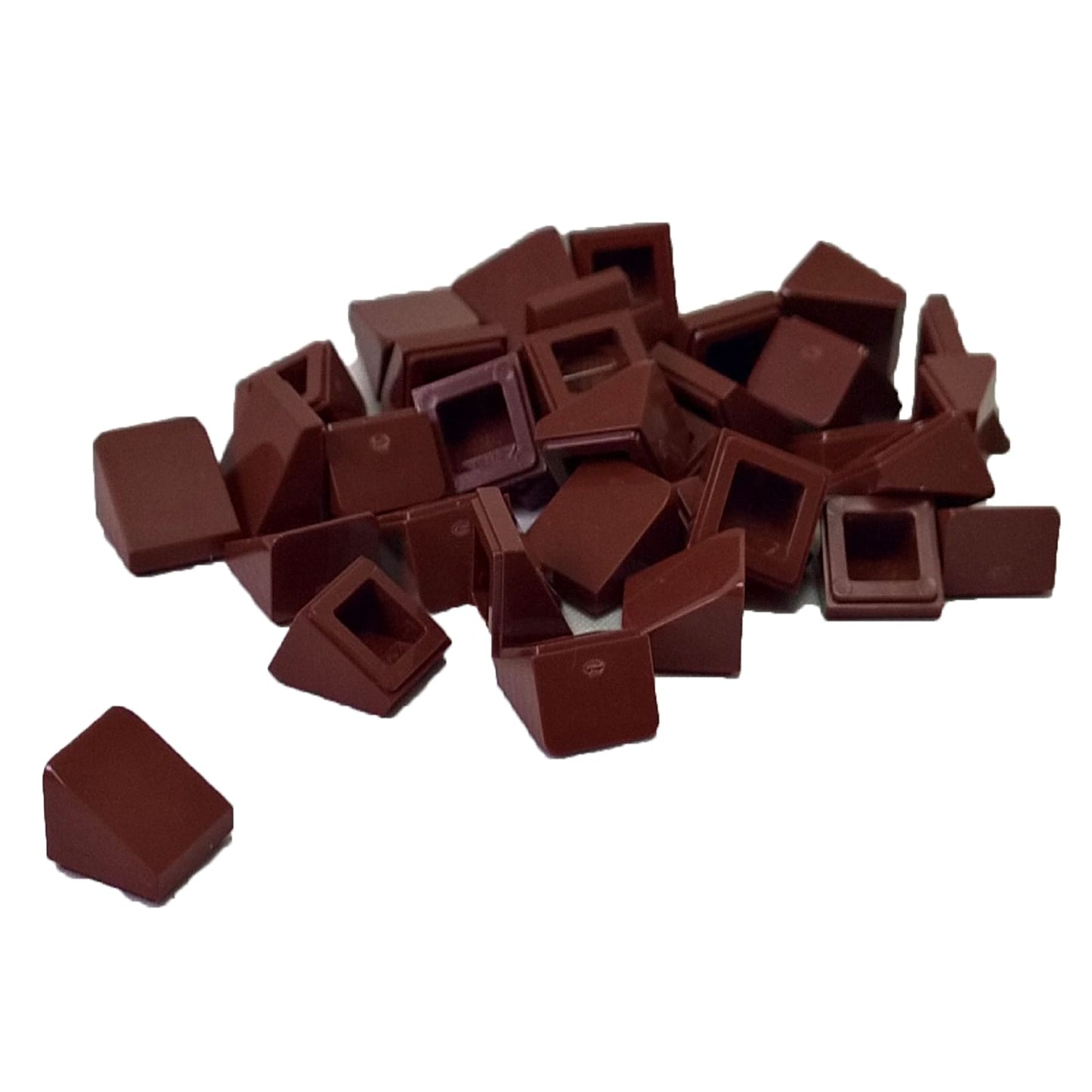 LEGO® slope 30 degree 1 x 1 x 2/3 piece, small angled surface for fine detailing and shaping, reddish brown color
