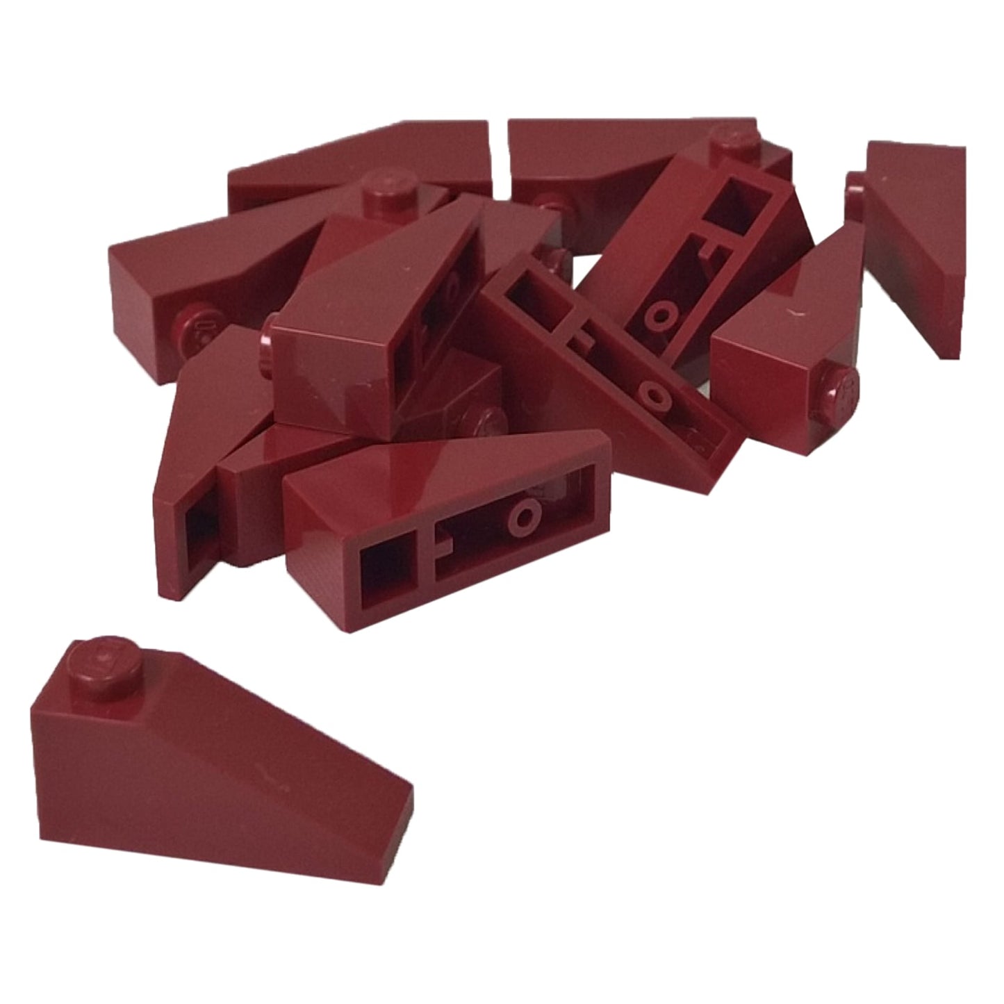 LEGO® Slope 33 3 x 1 in dark red, a narrow angled slope piece used for rooflines and smooth transitions.
