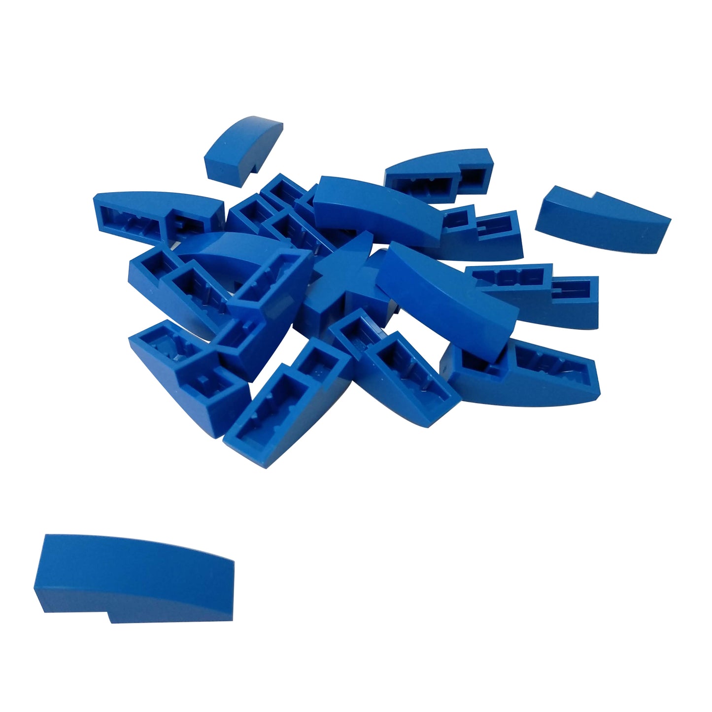 Close-up of LEGO® Slope, Curved 3 x 1 (50950) in blue, featuring a smooth curved design ideal for vehicle bodies, architecture, and decorative detailing.
