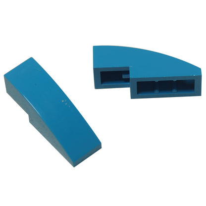 Close-up of LEGO® Slope, Curved 3 x 1 (50950) in dark azure, featuring a smooth curved design ideal for vehicle bodies, architecture, and decorative detailing.
