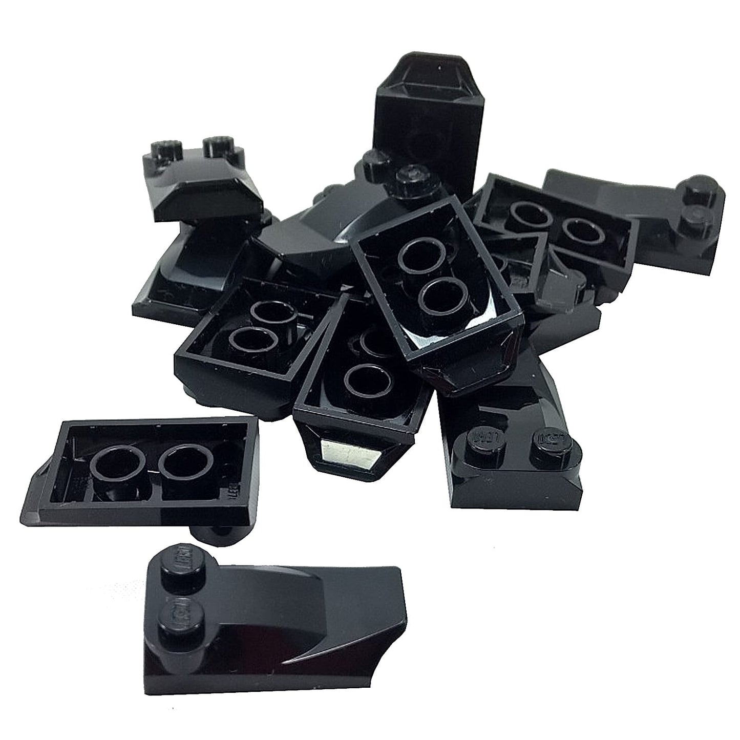 LEGO® curved slope 3 x 2 x 2/3 with two studs, wing end shape for aircraft or vehicle detailing, black color
